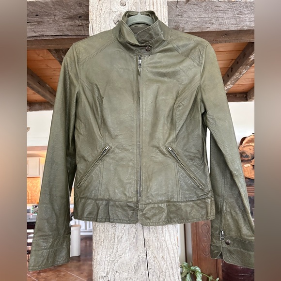 BB Dakota Olive Green Genuine Leather Jacket - Picture 1 of 8
